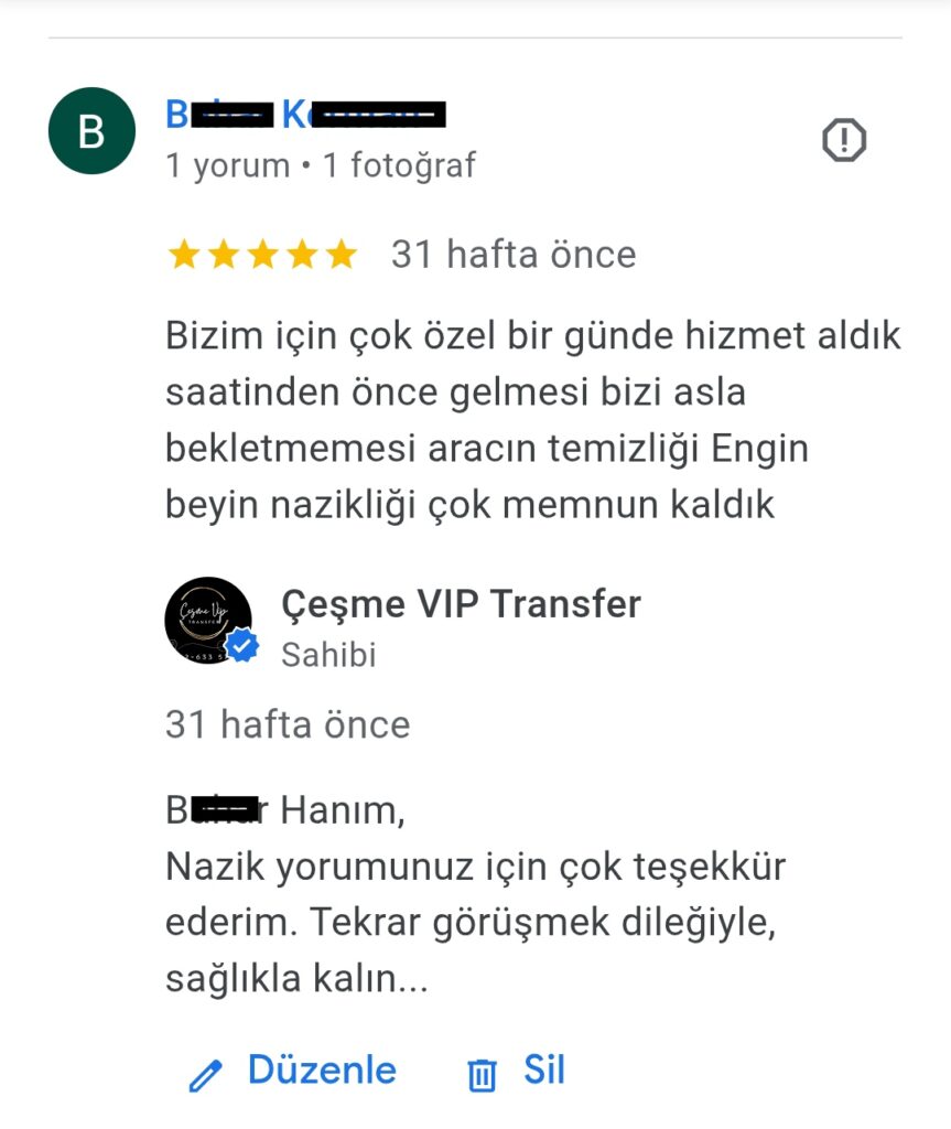 Alaçatı Vip Transfer Gerçek Müşteri Yorumları 